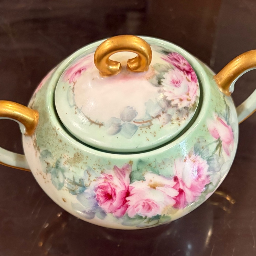 C. T. Altwasser collectable Antique Flora Porcelain Sugar Bowl with Gold Accents